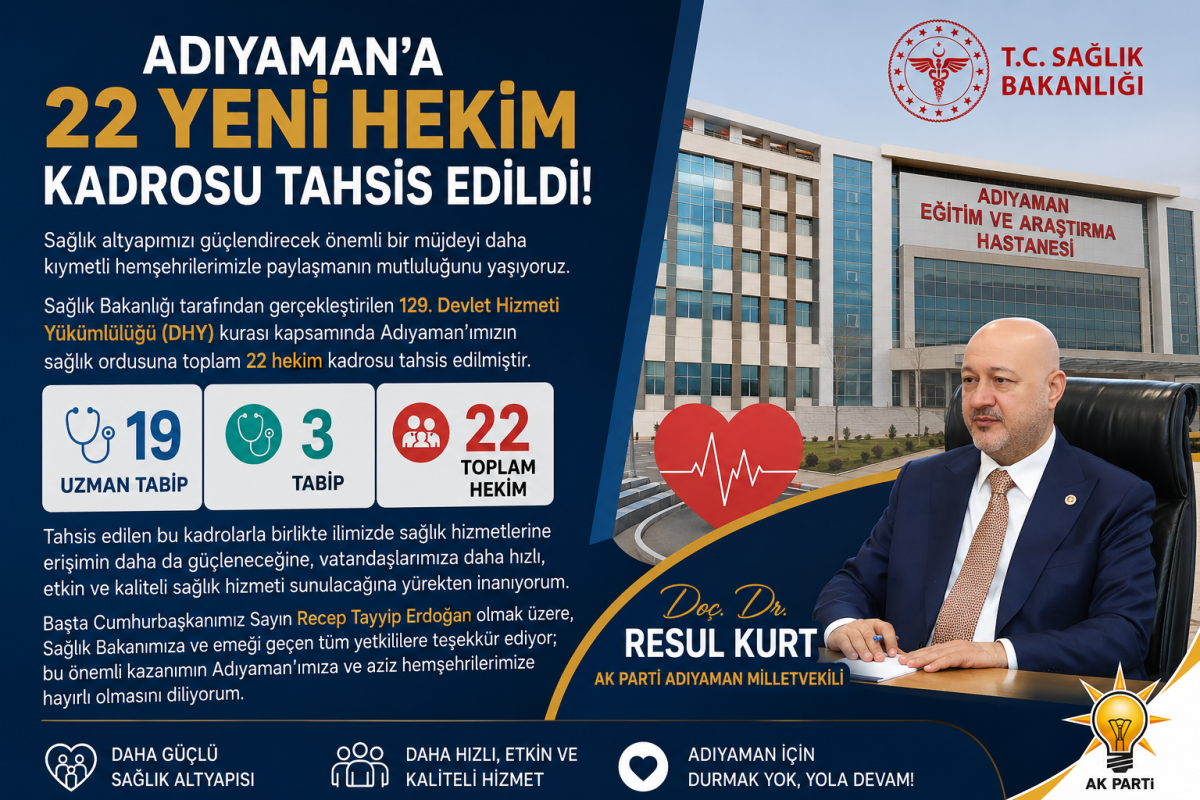 Milletvekili Kurt; Adıyaman’ın Sağlık Gücüne 22 Hekim Daha Katılıyor